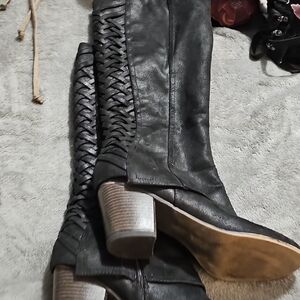Fergalicious Black Over the Knee Boots with Braided Detail
